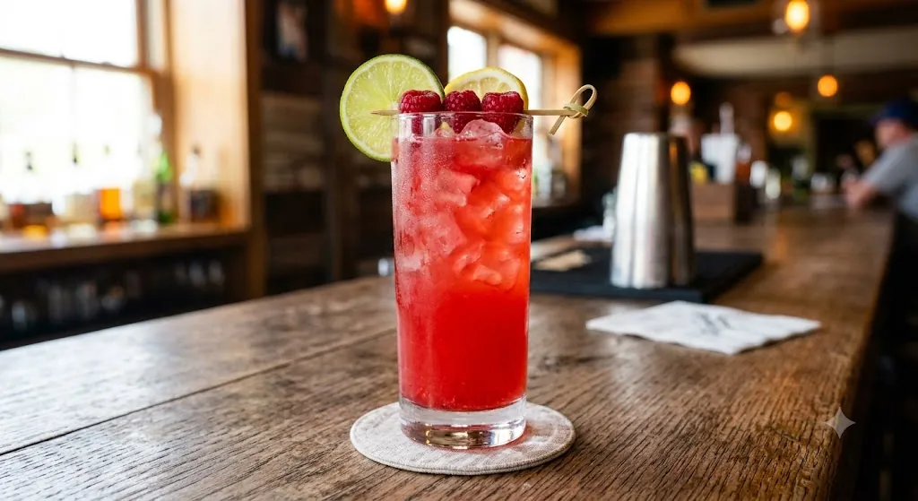 Razzy Refresher cocktail made with Sway by MadTree